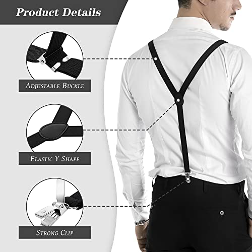 Uleemark Black Suspenders For Men Adjustable Buckle With Strong Clip Black Bow Tie,Elastic Y Shape Black Suspenders Men For Wedding #TOP2