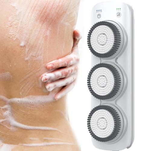 DHMYYXGS Montado Pared Espalda Ducha Cepillo,Electrico Cepillo Exfoliante Corporal,Cepillo Giratorio Bidireccional Cepillo Ducha Limpieza Piel,con 3 Cabezales De Cepillo Giratorio