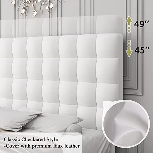 Feonase Queen Bed Frame With Square Stitched Headboard, Faux Leather Upholstered Platform Bed Frame, High-Density Sponge Filled, Solid Wood Slats, No Box Spring Needed, Noise-Free, White #TOP5