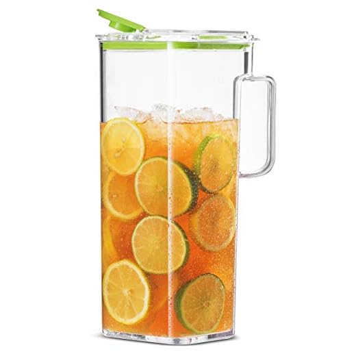 Komax Large Water Pitcher with Lid | 77-oz (2.4-quart) Water Carafe | Iced Tea Pitcher Suitable for Water, Tea, Juice, Lemonade | Space Saving Shape, Leakproof, Premium BPA-Free Plastic Pitcher