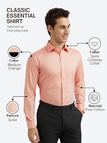 Image of Raymond Men's Slim Fit Solid Pattern Pure Cotton Semi Cut Away Collar Full Sleeve Formal Shirt