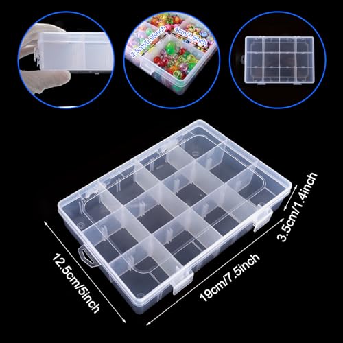Image of Bead Organizer Box, 1 Pack 12 Grids Plastic Storage Box with 18 Removable Grids Compartments, Small Plastic Jewelry Organizer Box for Beads Jewelry Earring Cosmetics Craft Tackle Pills