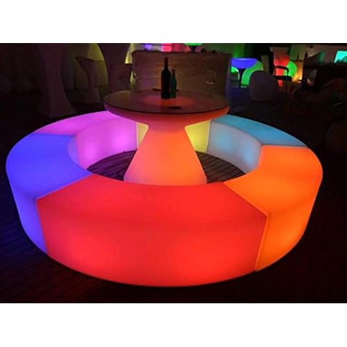 IVER LED Glowing Bar Curved Sofa Stool Suit Waterproof Plastic Furniture Outdoor Furniture Living Room Garden Furniture Combo