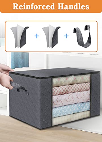 BlissTotes Storage Clothing Bags Storage Clothes Organizer with Reinforced Handle Sturdy Fabric Clear Window for Blankets, Bedding, Collapsible with Sturdy Zipper, 6 Pack, 60L, Grey - Thumbnail 4