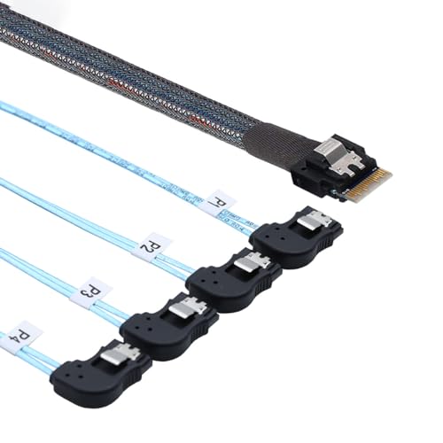 Cable PCIE Slimline SAS 4.0 SFF-8654 a 4 SATA 7Pin 0.5 m miniatura 3