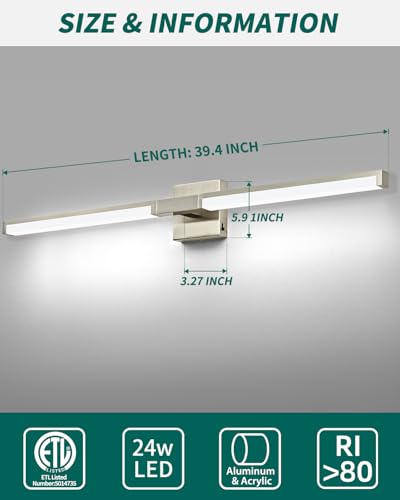 Image of OKELI Modern Bathroom Light Fixtures Over Mirror, 40 Inch Brushed Nickel Vanity Light Bar for Bathroom, 24W 5CCT Diammable Wall Light