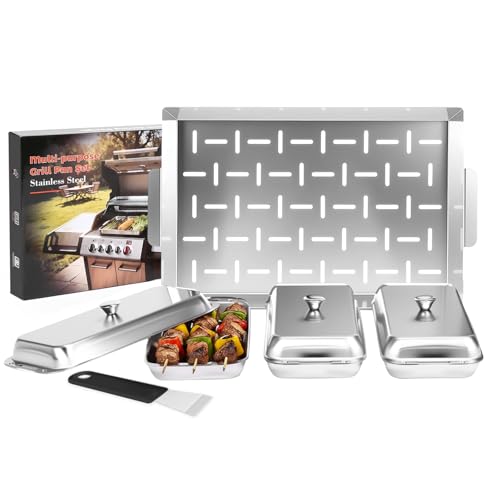 GFTIME Juego de 3 cestas de barbacoa de acero inoxidable 304, duraderas, sabor ahumado, gran capacidad para barbacoas de gas o de carbón eléctrico como Weber Traeger Big Green Egg