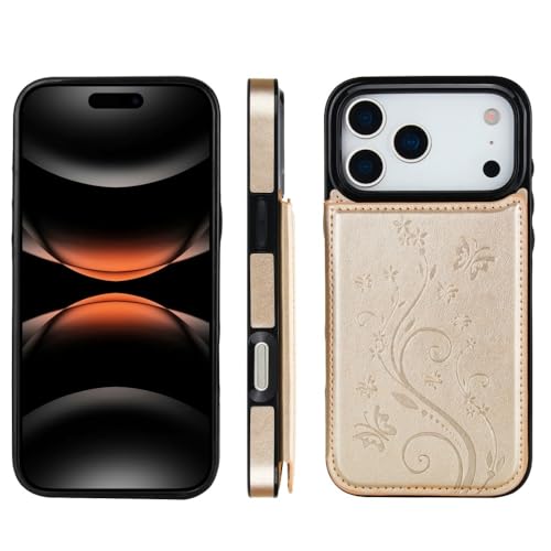 Étui portefeuille iPhone 14 cuir à rabat clapet or avec fentes