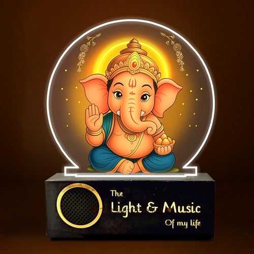 Image of ZOCI VOCI LED Ganesh Photo Frame Lamp - Spiritual Pooja Room Decor Light | Lord Ganesha Night Lamp for Home Temple | Religious Gift for Diwali, Housewarming, Festival Decor (Warm Light + BT Speaker)
