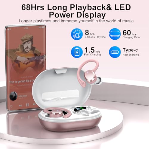Image of sprtoybat Wireless Earbuds, 2026 New Bluetooth 5.4 Headphones Sport Earphones with 68Hrs Playtime LED Display ENC Noise Cancelling Mic, IPX7 Waterproof Over Ear Ear Buds with Hook for Sports /Running