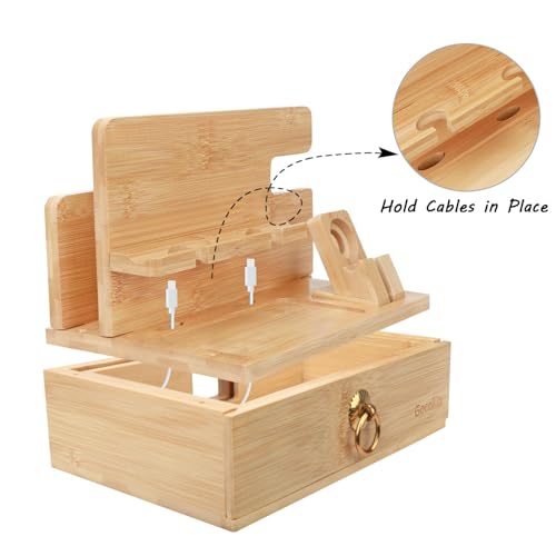 Gocokia Multifunctional Bamboo Stands, Dual Cell Phone Holder, Tablet Storage Stand, Watch Storage Hanger - Image 4