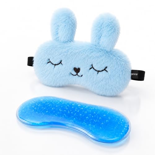 Image of Jenna Eye Mask for Sleeping with Adjustable Strap Super Soft Sleeping Mask Blind Fold for Comfortable Sleep Travelling Sleep Mask Pad for Girls Sleeping (Bunny-Blue-Gel)