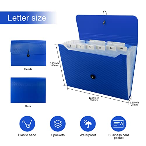 Image of Expanding File Folder, 13 Pocket Accordian File Organizer with Tabs & Labels, Expandable Blue Plastic File Folders Letter Size /A4 /Receipt /Bill Paper Documents for Home /School /Office