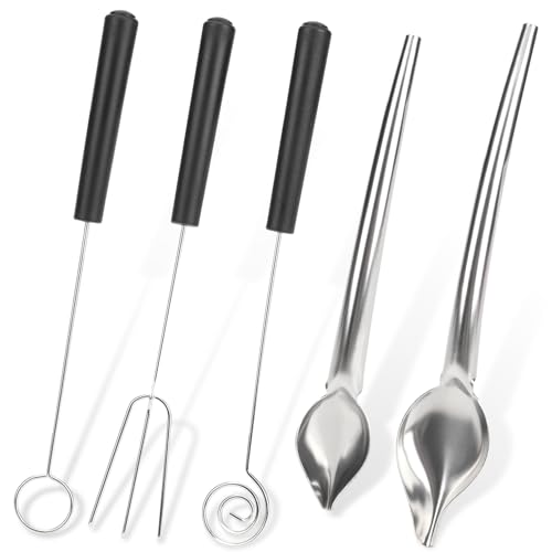 Candy Dipping Tools Set Stainless Steel Chocolate Dipping Kit 3 Pcs Chocolate Dipping Forks 2 Pcs Spiral Candy Making Spoons Culinary Decorating Spoons Chef Art Pencil for Baking Decor DIY