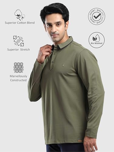 Image of STELLERS Men's Full Sleeve Polo T-Shirt | Premium Cotton | streatchable | Enzyme bio Washed | Feather Touch Feel | Sustainable
