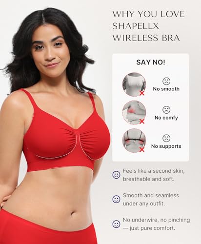 Image of SHAPELLX Wireless Bra Adjustable Straps Comfy Bra Lounging Everyday Bras | Wire-free, light support, unpadded, second-skin comfort, 4-row hook, seamless, back smoothing, for lounge sleep daily wear