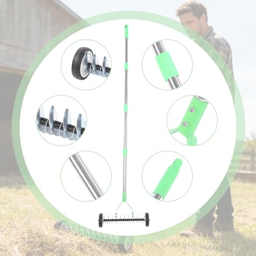 Rastrillo ajustable con ruedas para césped y guantes miniatura 6