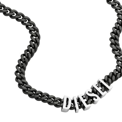 Diesel Collana da uomo in acciaio inossidabile con chiusura a moschettone, Nero Jett