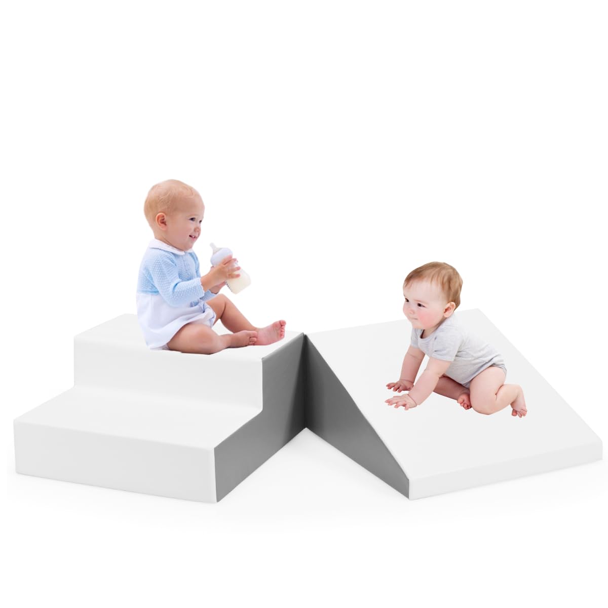 COSTWAY Toddler Climb and Crawl Foam Play Set, Children's Stairs and Ramp Software Activity Toys, Baby Soft Play Equipment for Climbing, Sliding, Crawling (White+Grey)