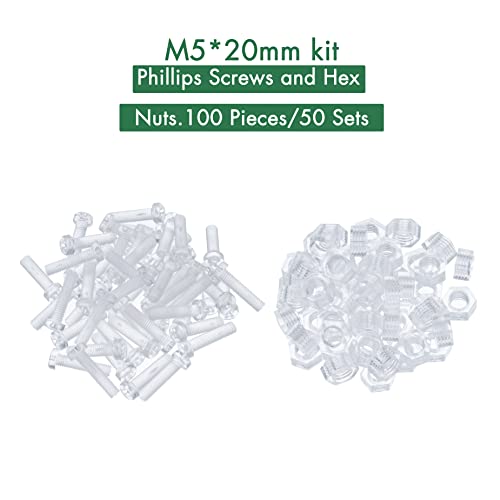 Pzsmocn 100 Pieces/50 Sets M5*20 mm PC Transparent Plastic Cross-recessed Round Head Screws and Hexagonal Nuts Kit - Image 3