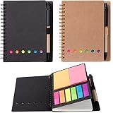 WILFANS 2 Packs Spiral Notebook Steno Pads Lined Notepad with Pen in Holder, Sticky Notes, Page Mark