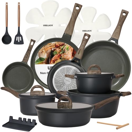 Image of USELUCK 22-Piece Ceramic Cookware Set, Nonstick Pots and Pans Set