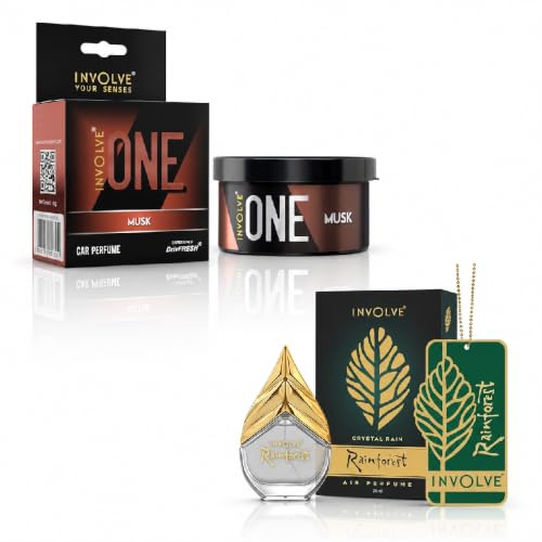 Image of Involve ONE Musk Car Perfume & Rainforest Crystal Rain Spray Air Car Perfume Combo (Pack of 2) | Long Lasting Fragrance | Car Fresheners | Car Accessories Interior | Car Accessories 2026