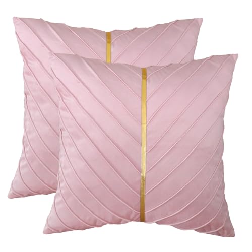 Image of Velvet Throw Pillow Covers 20x20 Pack of 2 Gold Decor Blush Pink