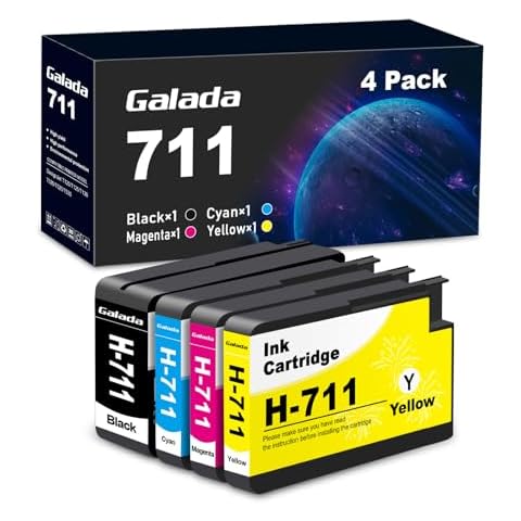 GALADA Remanufactured 711 711XL Ink Cartridges Bundle Replacement Kit for HP711 XL for HP DesignJet T120 T125 T130 T520 T525 T530 Printer (1 Black, 1 Cyan, 1 Magenta, 1 Yellow, 4 Pack) Cover