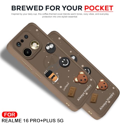 Image of AESTMO Back Case Cover for Realme 16 Pro Plus 5G Cover | Cute Fun Cartoon 3D Ball | Coffee Silicone Case | Full Body Protection | Camera Protection Back Realme 16 Pro Plus 5G (Brown)
