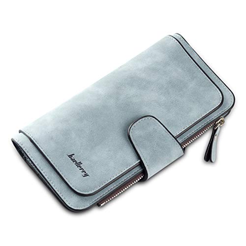 FORRICA Mujer Cartera Larga Cuero Monedero Billetera Cremallera Gran Capacidad Bolsillo Moneda Piel Porta Tarjeta Azul
