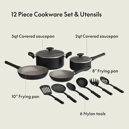 bella-12-Piece-Cookware-Set-with-EverGood-Ceramic-Nonstick-Coating-Dishwasher-Oven-Safe-All-Stovetops-Compatible-Tempered-Glass-Lids-and-Cool-Touch-Handles-Black bella 12 Piece Cookware Set with EverGood Ceramic Nonstick Coating Dishwasher Oven Safe All Stovetops Compatible Tempered Glass Lids and Cool Touch Handles Black