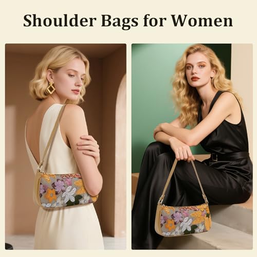 Floral Sequin Shoulder Bag for Women Beaded Vintage Small Clutch Purse Casual Wedding Party Underarm Handbag4