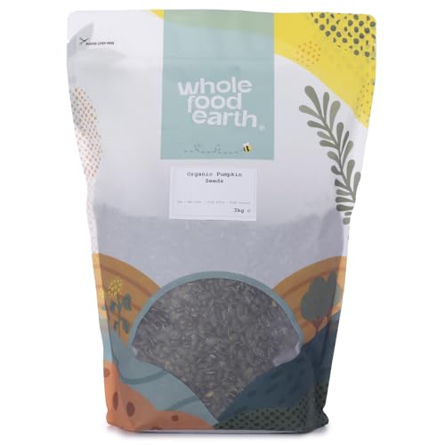 Wholefood Earth - Mezcla de semillas de calabaza ecológicas, crudas, 3 kg, sin transgénicos, veganas, altas en fibra, altas en proteínas, con certificación ecológica