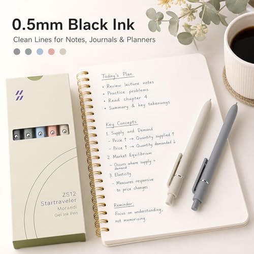 FIOVER Gel Pens, 5pcs 0.5mm Quick Dry Black Ink Fine Point Smooth Writing Pens High-End Series Ballpoint for Office School Supplies(Morandi)