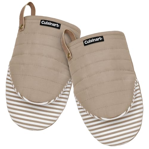 Cuisinart Mini Oven Mitts – 5.5” x 8” Heat-Resistant Kitchen Mitts for Oven with Non-Slip Printed Silicone, Cotton Filling, and Faux Leather Loop – Durable Oven Mitt Set for Cooking & Baking (Horizon)