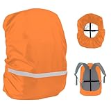 Regenschutz für Rucksäcke mit Reflexstreifen (8-70L), Wasserdichter Rucksack-Regenschutz, Schultasche mit Rutschfester Kreuz Schnallenriemen für Wandern, Camping, Radfahren, Orange S (18-25L)