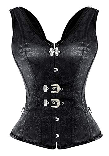 Kimring Women's Gothic Steampunk Jacquard Overbust Corset Vest with Buckles