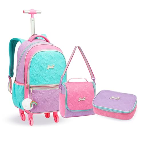 Kit Mochila Rodinha Juvenil Multi Color Arco Iris Feminina