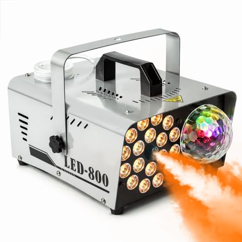 Máquina de Humo con Luz Bola Disco, 800W y 4500CFM con 18 Luces LED de 13 Colores, Control Remoto Inalámbrico miniatura 1