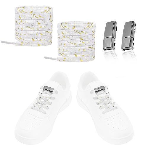 LT Easiyl Blanc Lacets avec Boucle Magnétique Gris Métallisé sans Attache Lacets Élastiques avec Fermeture Magnétique Clip de Verrouillage sans Nœud...