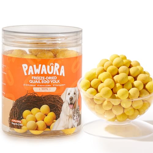 Pawaura Freeze Dried Quail Egg Yolk Cats & Dogs Treats 5.29 oz Single Ingredient Freeze-Dried Pet Food for Dogs Cats No Additives | Grain Free | Support for Skin and Coat Health