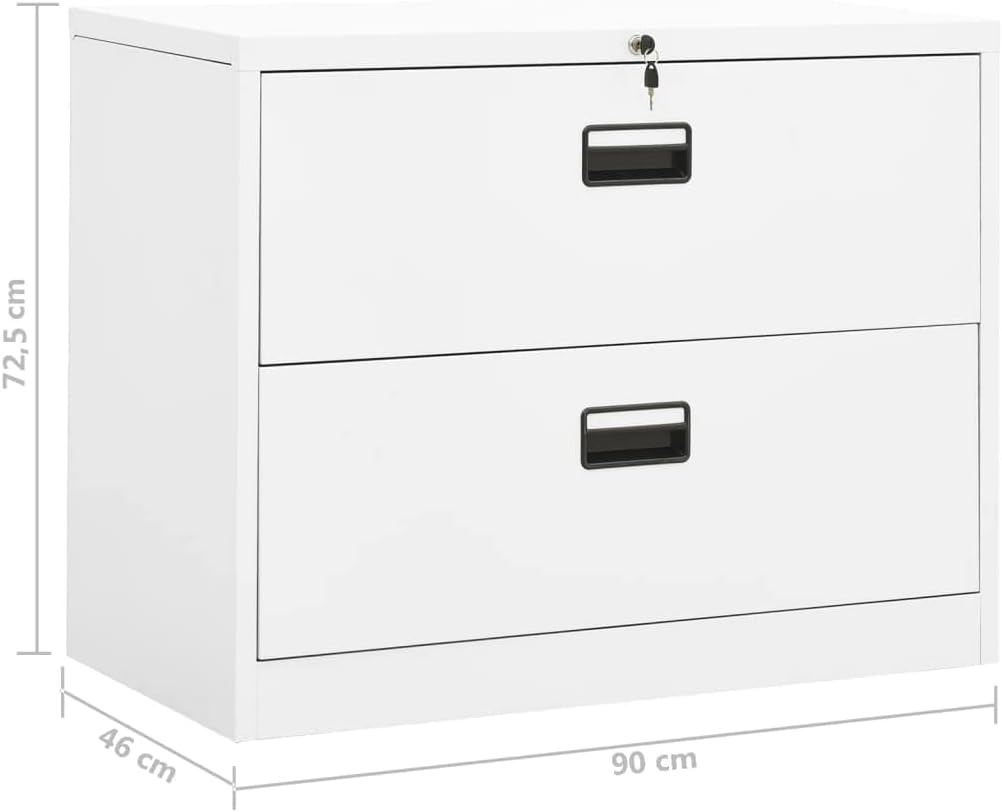 vidaXL Filing Cabinet, File Cabinet for Home Office Living Room School, Storage Cabinet with 2 Drawers, Under Desk, Industrial Style, White Steel
