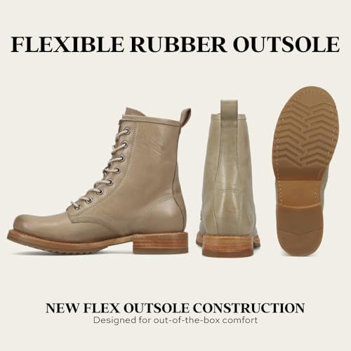 Image of Frye Veronica Women's Combat Boots Crafted from Hand-Burnished Vintage Italian Leather with Genuine Stitch-Down Welt Construction and Leather Lining - 6 inch Shaft Height