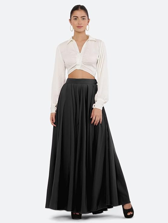 Image of Women's American Crepe Blooming Flared Long for Traditional Stitched A-line Flare Skirt for Girls with 12 Meter Flare 40inch Height