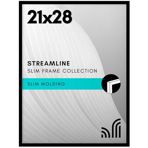 Americanflat 21x28 Poster Frame with Polished Plexiglass - Streamline Collection - Thin Border Picture Frame for Wall Display - Hanging Hardware Included - Black