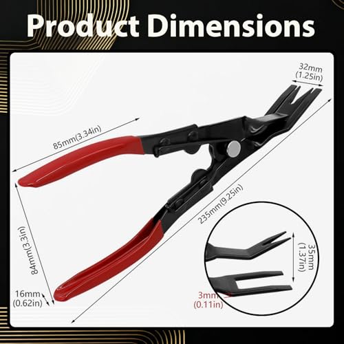 Image of Car Panel Trim Removal Tool, Interior Clip Plier with Red Non-Slip Handle, Door Upholstery and Dashboard Fastener Remover