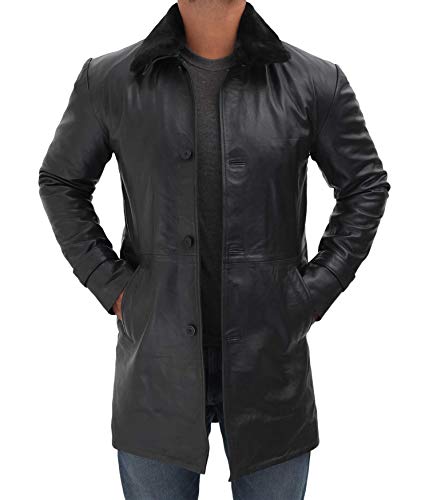 Image of Blingsoul Shearling Leather Car Coat Mens - Winter Sherpa Long Leather Jackets For Men
