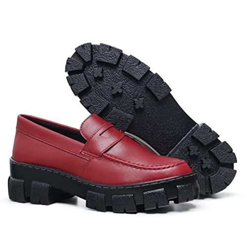 Sapato Mocassim Salto Tratorado Hype Feminino Bordô (37)