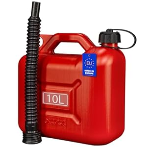 FIXKRAFT Benzinkanister Diesel Kanister mit Ausgießer & Verschluss Dieselkanister Reservekanister Benzin Kraftstoffkanister Kunststoff (Rot, 10 Liter)